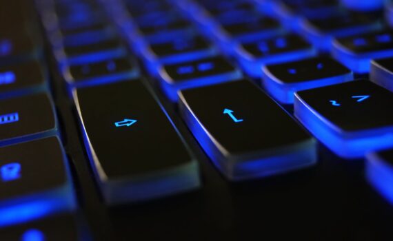 closeup photo of black and blue keyboard