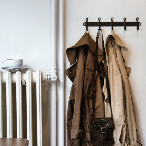 coats and shoulder bag on hooks in house