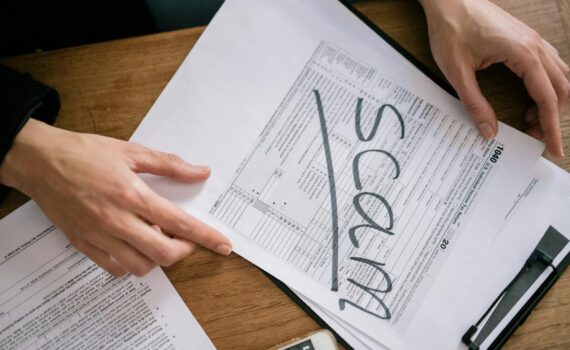 a tax form with a word scam on its face